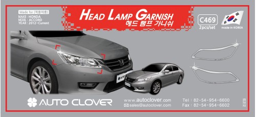 AUTOCLOVER HEAD LAMP GARNISH SET FOR HONDA ACCORD 2012-15 MNR