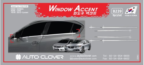 AUTOCLOVER WINDOW ACCENT SET FOR HONDA CIVIC 2012 MNR